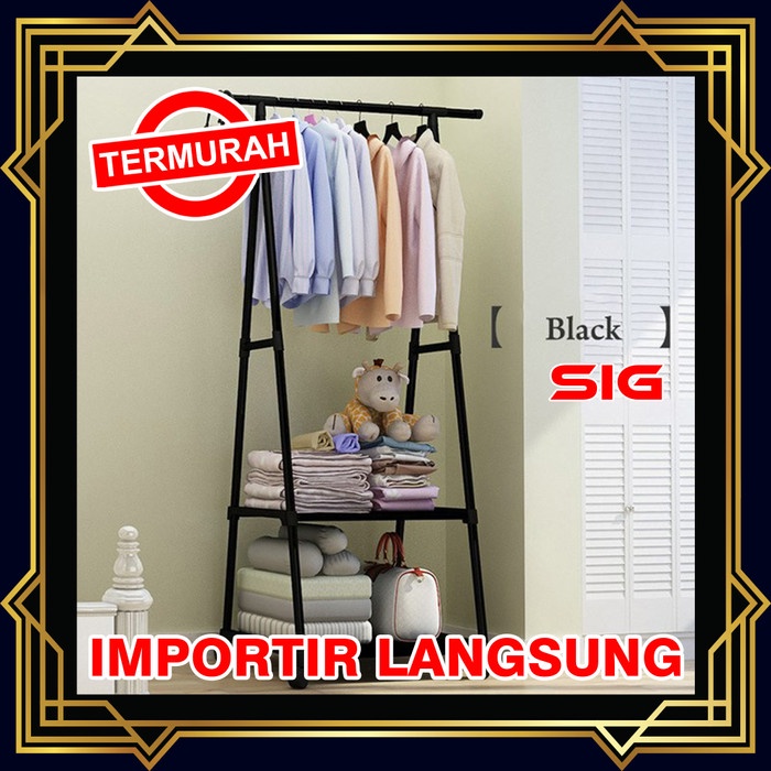 hanger GANTUNGAN BAJU SEGITIGA / Triangle Stand hanger / rak serbaguna 4 roda - Hitam(M4M2) stand ha