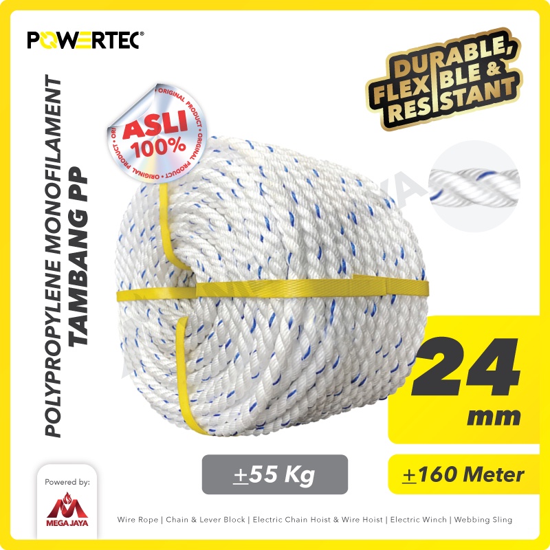 POWERTEC Tali Tambang PP 24mm x 200m Polypropylene PP Mono Rope