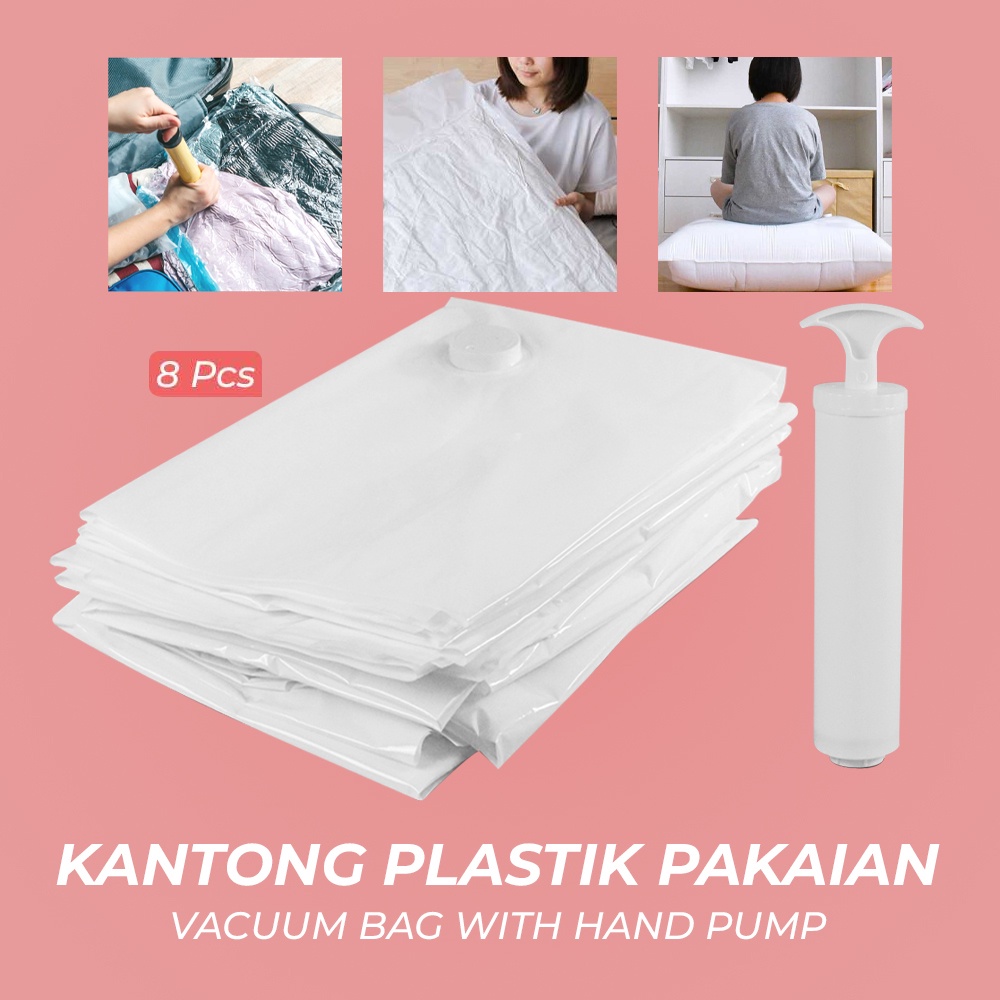 G8UI Whism Kantong Plastik Pakaian Vacuum Bag 8 Pcs With Hand PumpWh021White Or-i