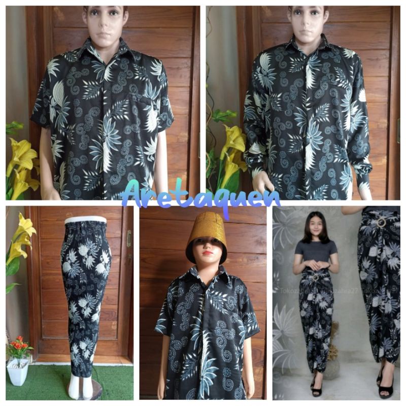 Couple sarimbit motif daun kelapa silver / Kemeja batik /Couple kondangan