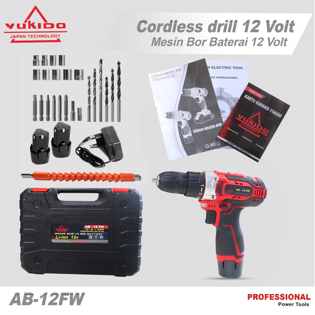 BIGE SALE YUKIDO 36V 12V MESIN BOR CAS 10 MM CORDLESS DRILL 2 BATERAI /JLD BOR 12V ONLY