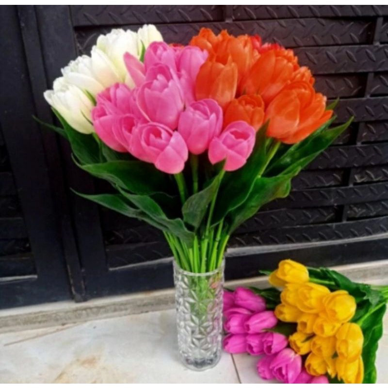Katari bunga tulip besar bunga plastik dekorasi pot bunga artifisial