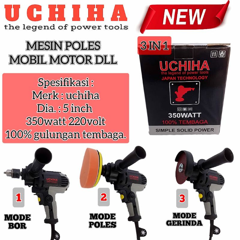 mesin poles uchiha 3in 1 bisa poles, bor dan gerinda variable speed uchiha