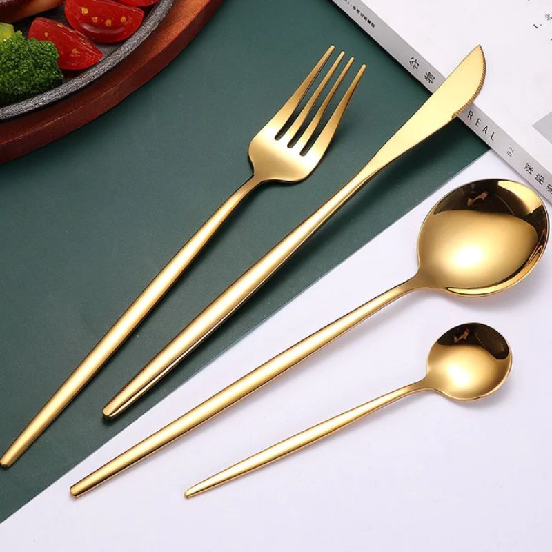 COPOTI Gold Set Alat Makan Sendok Garpu Pisau Cutlery Western Style 24 PCS - C24