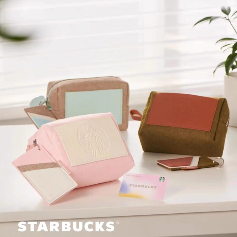 Terlaris pouch makeup starbucks merchandise 3 warn pastel original import 100% soft pink blue choco