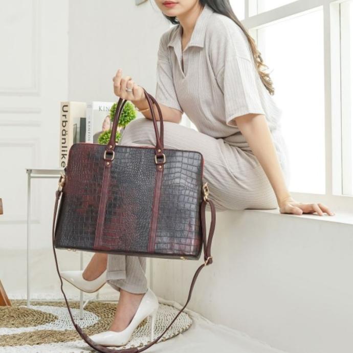 Tas Laptop Wanita | Tas Kantor Wanita | Moon Croco Bag