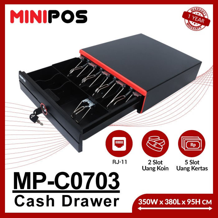 Terlaris Laci Kasir Minipos Mp-C0703 Cash Drawer Laci Uang 4 Slot Metal Plastik