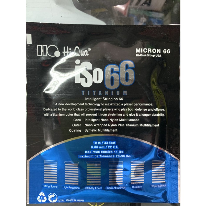 Senar Badminton Hiqua Iso 66 Titanium Rainbow Original