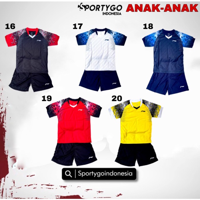 Kaos Badminton Lining Stelan / Setelan Dewasa Anak Anak / Baju