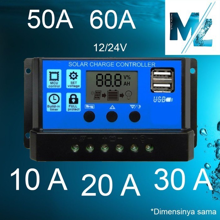 Terlaris Scc Scc Solar Charge Controler Pwm Solar Panel 10A 20A 30A Biru 12V 24V