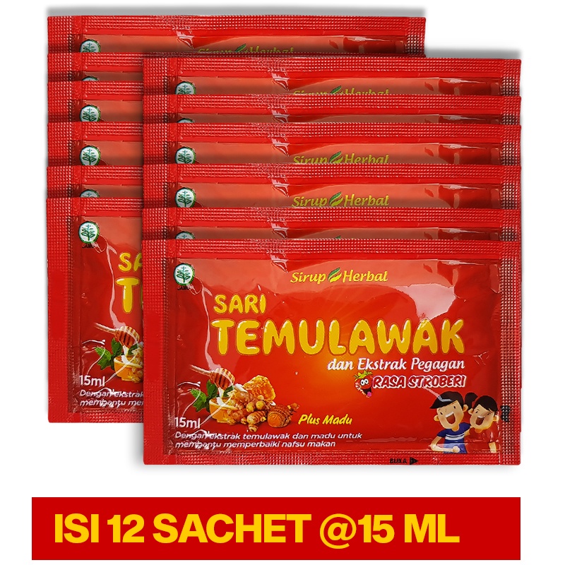 SARI TEMULAWAK Sirup Herbal Rasa Strawberry 12 Sachet Isi 15 ML Obat Suplemen Memperbaiki Nafsu Makan dan Kesehatan Anak BPOM HALAL-2