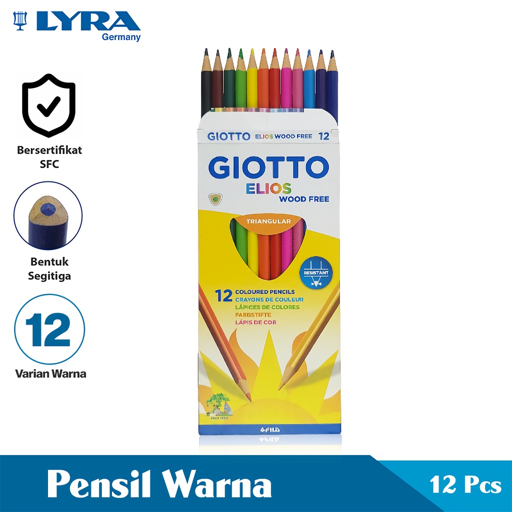 

Giotto Pensil Warna 12 Warna Elios Wood Free Triangular Color Pencils Pensil Mewarnai Lyr-275800 Resistant