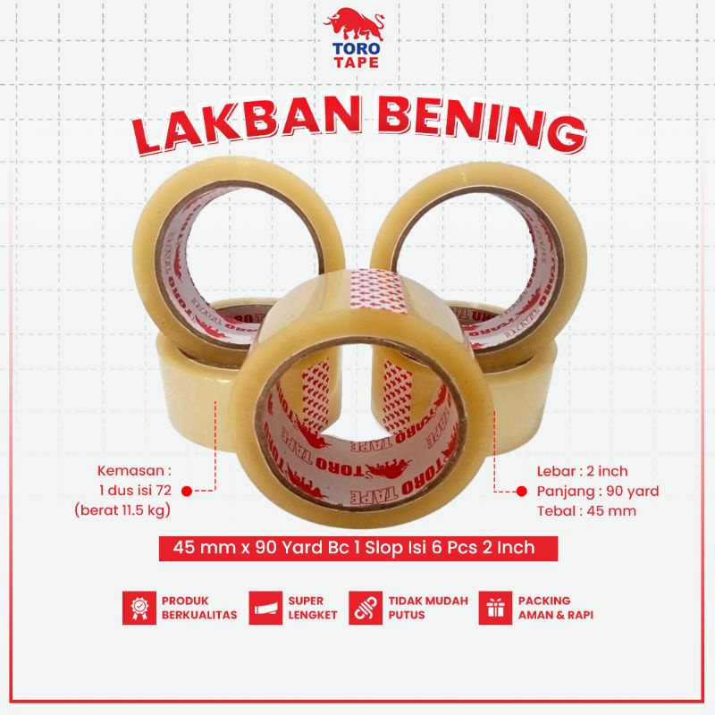 

lakban bening Toro tape 45mmx90y.1 slop isi 6 pcs