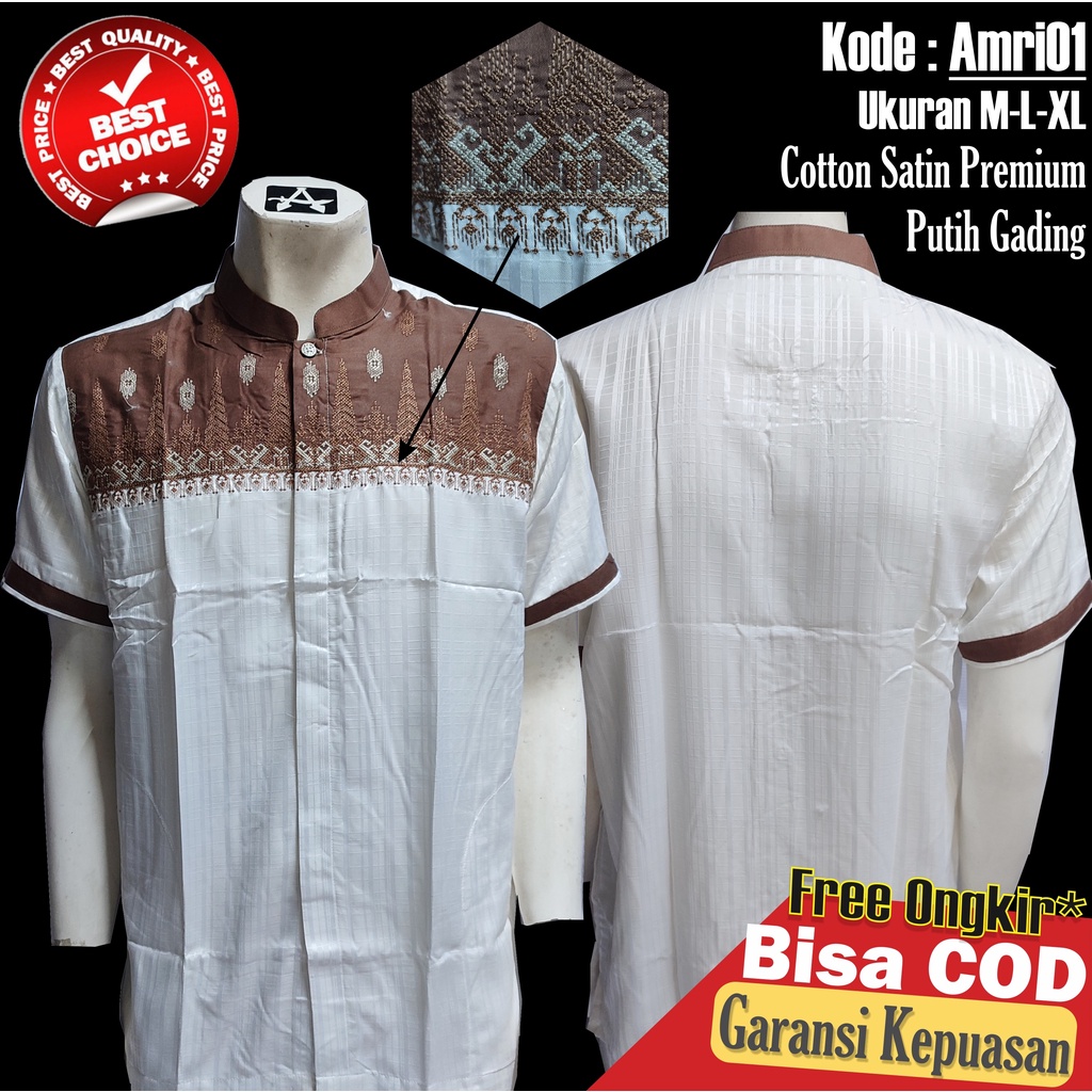 baju koko dewasa lengan pendek bordir elegan bahan premium baju muslim pria exclusive