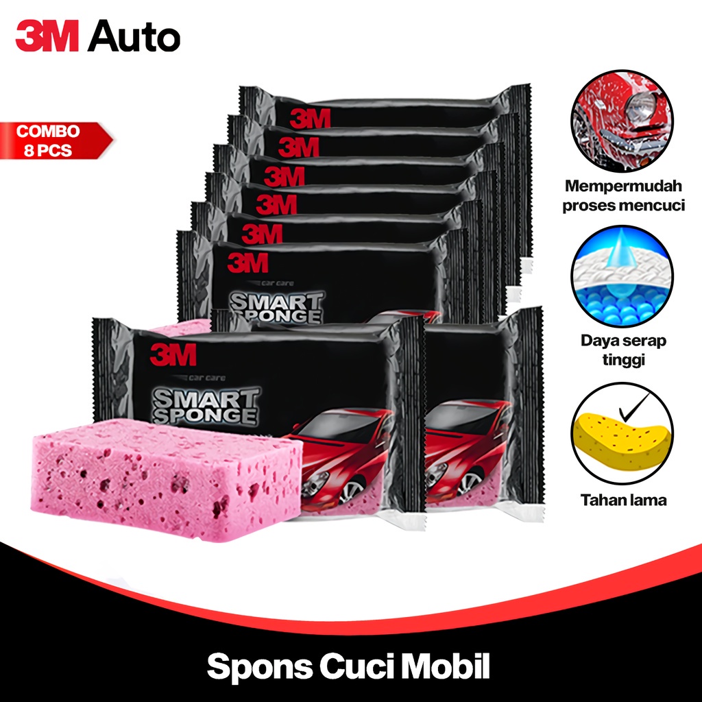 3M Auto Spons / Busa Cuci Mobil COMBO 8 Pcs Smart Sponge Alat Pencuci Kendaraan CMB08-3M-PN-C01