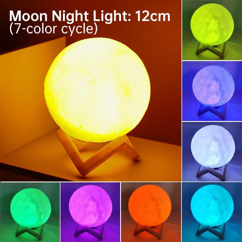 OUIO Lampu Tidur Bulan 3D Printed Moon Night Light 7 Color 1W 12cm - OU12