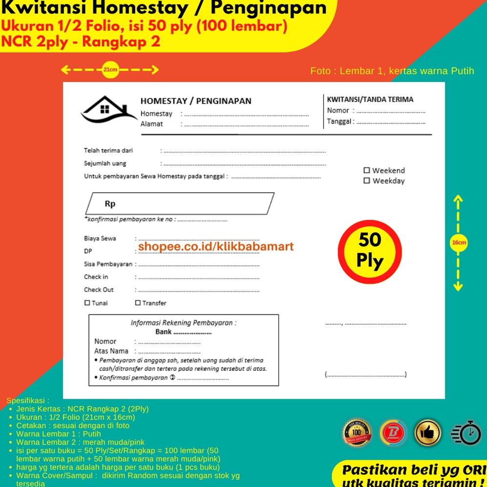 

(BISA COD) KWITANSI HOMESTAY PENGINAPAN VILLA EL 1/2 FOLIO RANGKAP 2 PUTIH MERAH