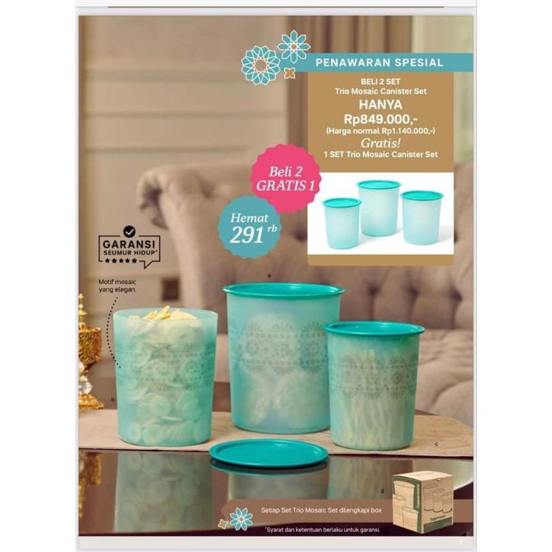 Trio Mosaic Canister Set//Mosaik//Mozaic/Mozaik//Toples//Biru//Tosca//Tupperware PromoOriMurah//Term