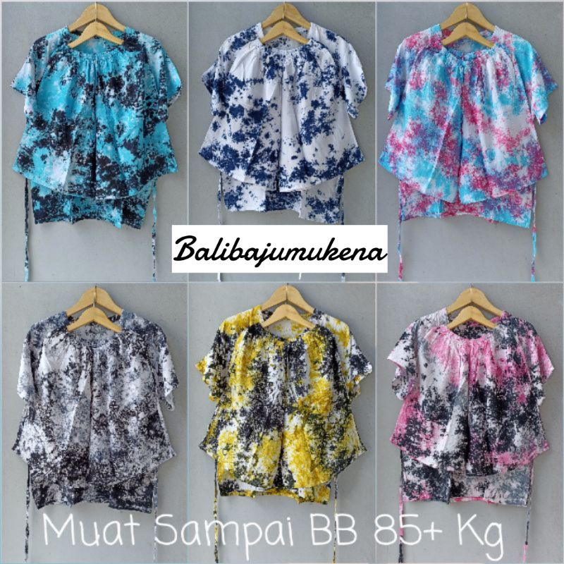 SETELAN CELANA PENDEK WANITA MOTIF SMOKE JUMBO XXL/PIYAMA RAYON BALI JUMBO/BABY DOLL/BAJU TIDUR ADEM
