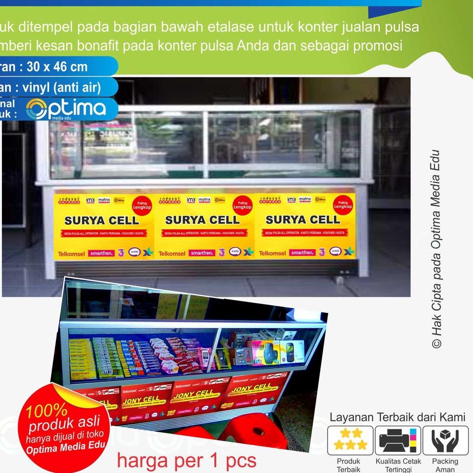 

Super Mutu STIKER UNTUK ETALSE KONTER PULSA BAGIAN BAWAH / BISA INPUT NAMA KONTER / 1 PCS
