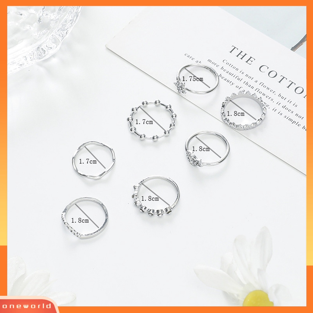 7 Pcs Cincin Geometris Bulan Bintang Aksen Berlian Imitasi Berkilau Untuk Wanita