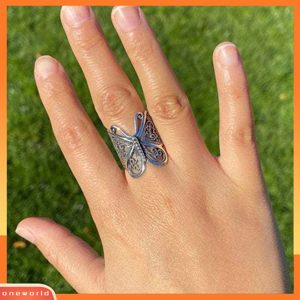 {oneworld} Cincin Wanita Butterfly Adjustable Perhiasan Ukiran Fashion Penampilan Cincin Jari Untuk Pacaran