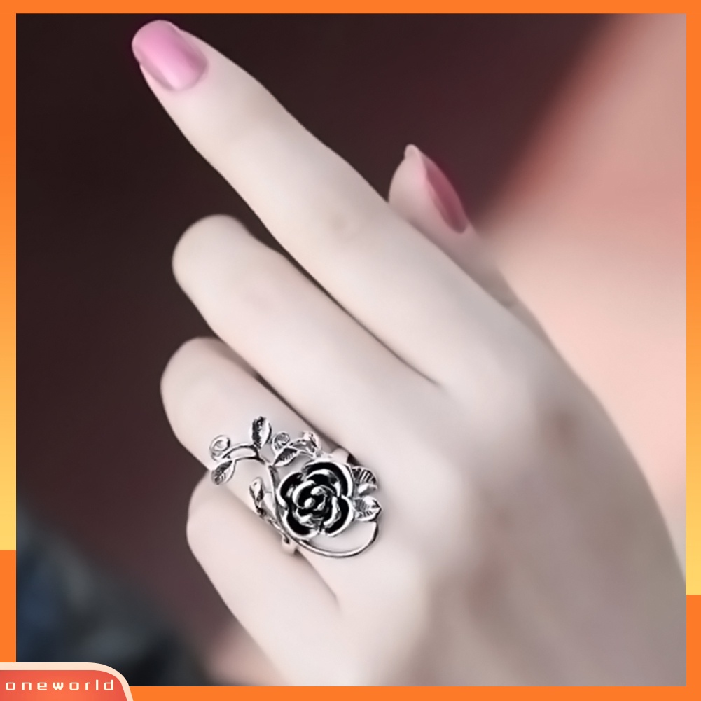 {oneworld} Gothic Wanita Bunga Mawar Paduan Enamel Jari Cincin Cosplay Perhiasan Hadiah