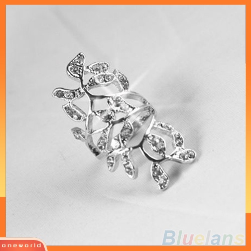 (ord) Cincin Knuckle Desain Daun Hollow Hias Berlian Imitasi Untuk Wanita