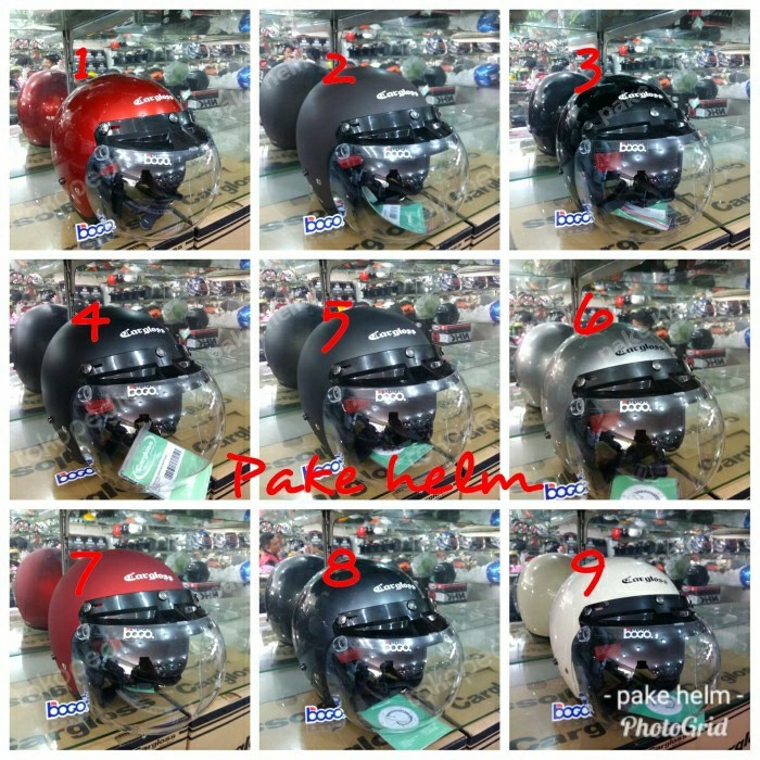 Helm Cargloss Retro + Kaca Bogo Cembung Bening Original