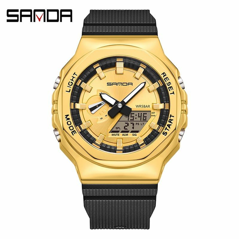 New Limited Jam Tangan Sanda 2100 Terlaris Dualtime Waterproof Display Men Watch Kasual