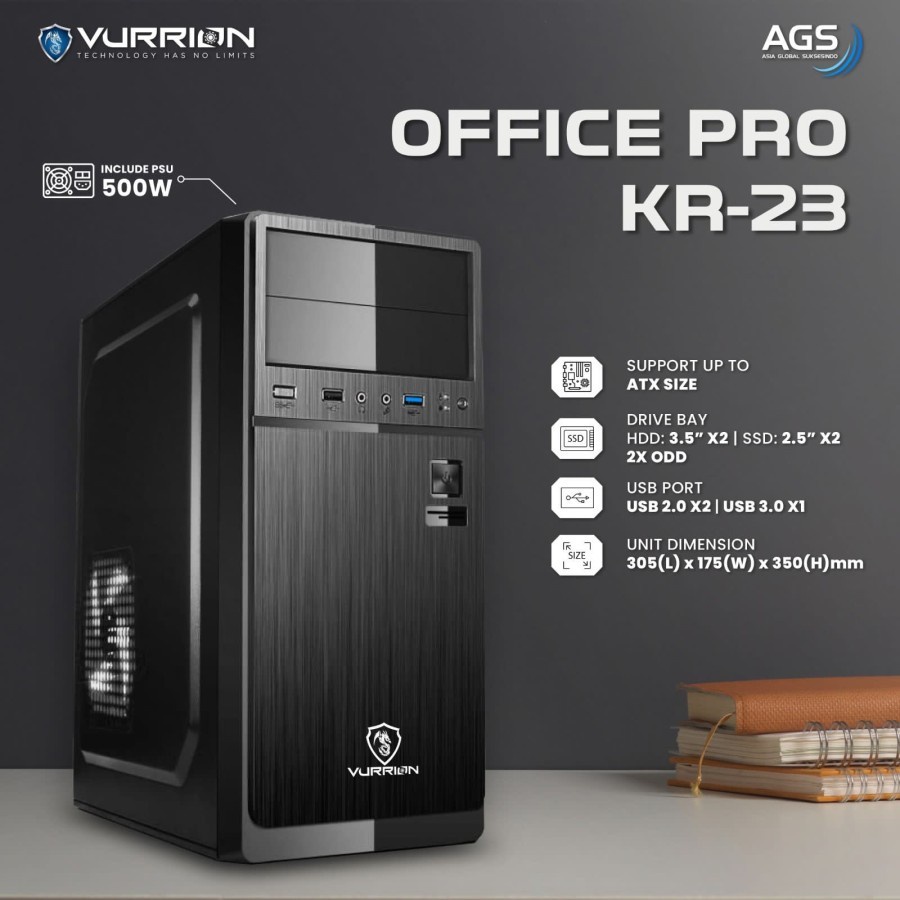 CASING VURRION OFFICE PRO KR 23 + PSU 500 WATT USB 3.0