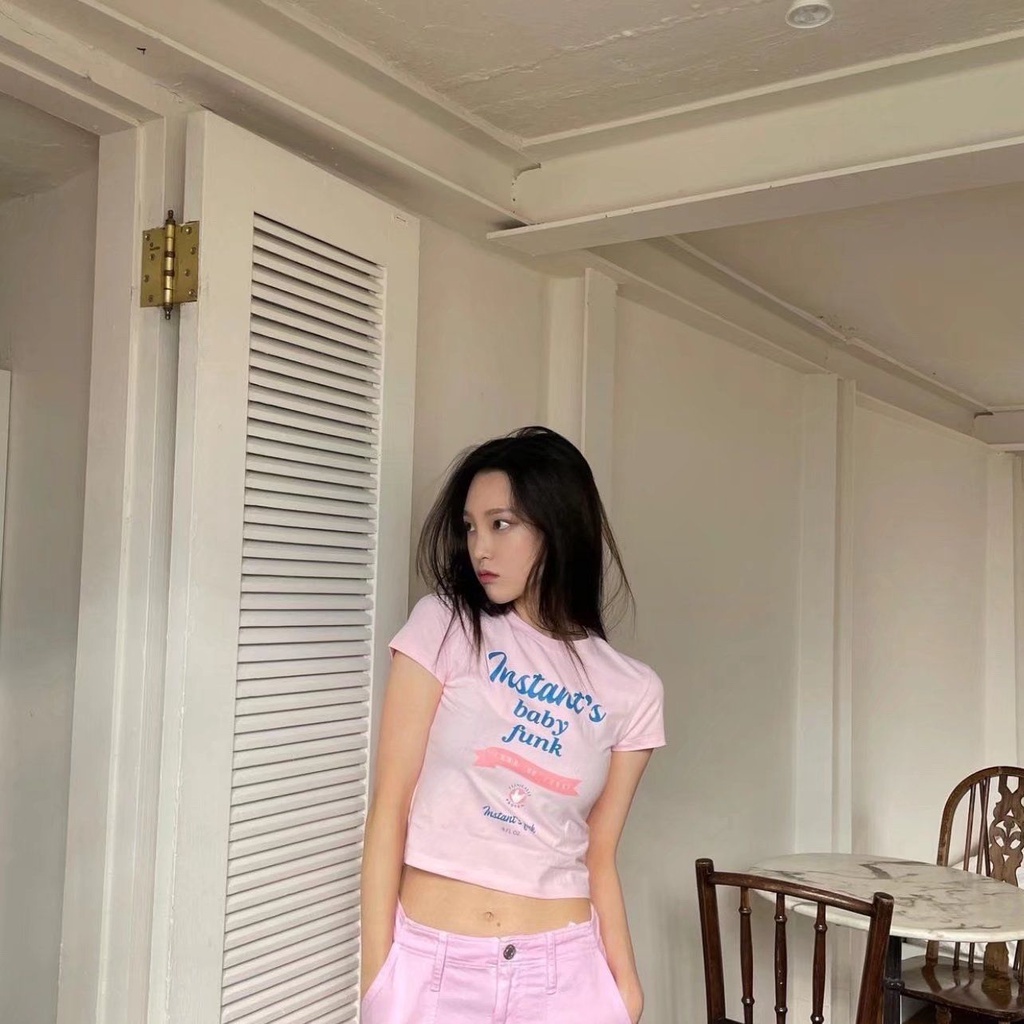 Red 2023 Produk Baru Musim Panas Park Hyo Min Asli Baby Pink Slim Hot Girl Lengan Pendek T-shirt