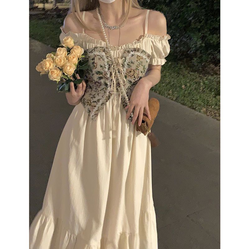 Red Suspender satu bahu gaun perempuan 2022 musim panas rok cinta pertama Prancis baru ceruk desain temperamen rok putih