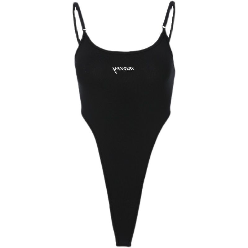 Red Musim Panas Baru Babes Seksi Eropa dan Amerika Serikat Retro Huruf Bordir Pinggang Jumpsuit Wanita Hitam Bottoming Strap Top
