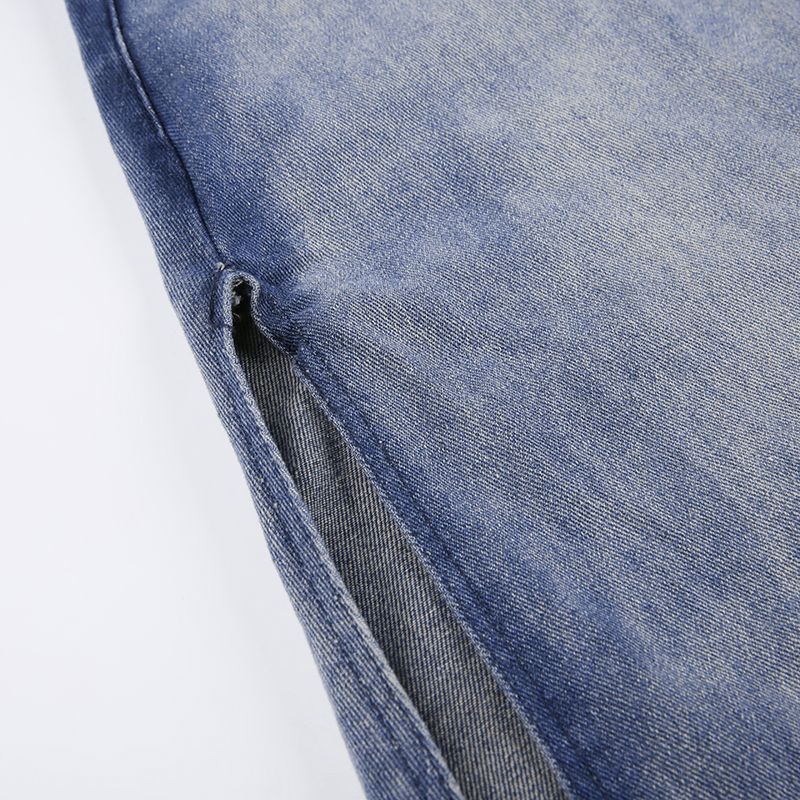 Red IAMHOTTY Gaya Hong Kong ceruk tidak teratur hot girl a-line rok denim in warna kontras rok celah tinggi seksi pasang