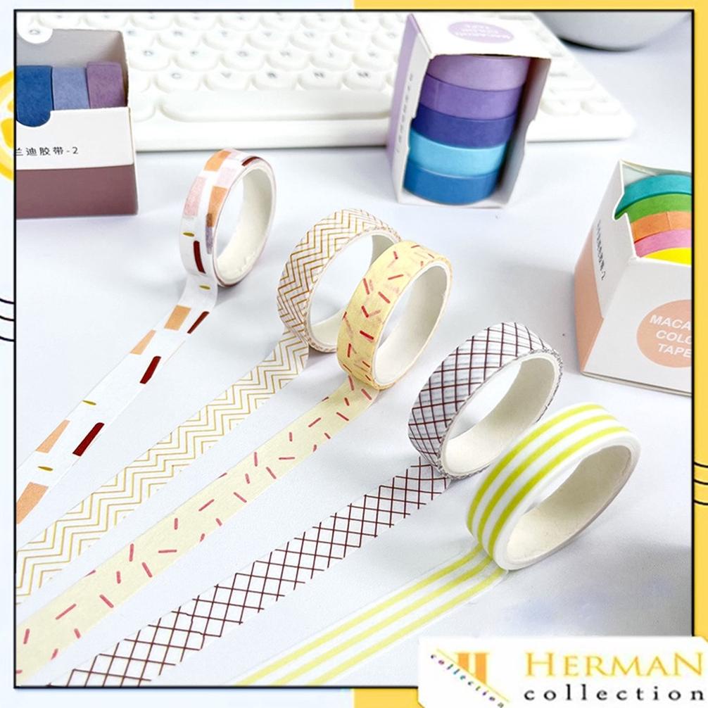 

HC Roll Masking Tape Set 5 Pcs Essential Collection Basic Pattern Isi 5 Selotip Bahan Kertas Washi Warna Warni DIY Scrapbook Journal Kotak Box Aeshtetic