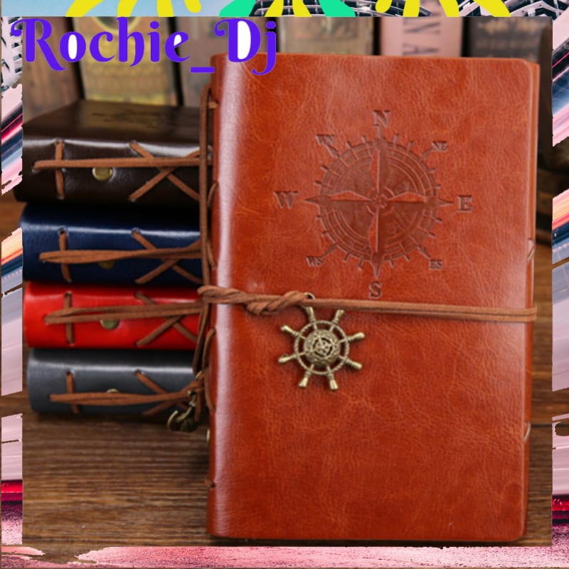 PHANTACI BUKU CATATAN BINDER KULIT RETRO COMPASS KERTAS A5 - ZB045 = WARNA COKLAT