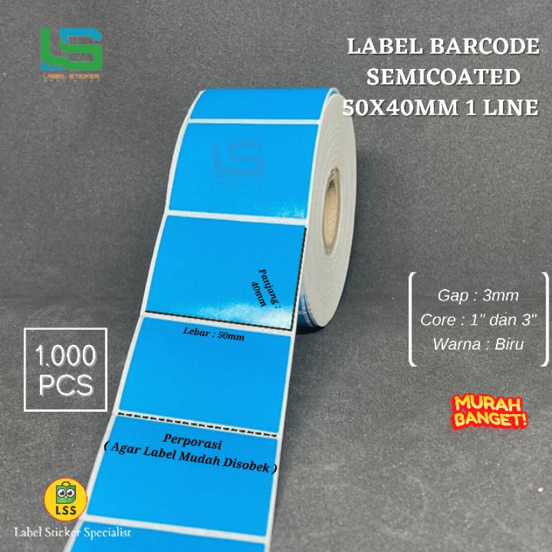 

Label Barcode Semicoated 50X40 MM Isi 1000 PCS Biru