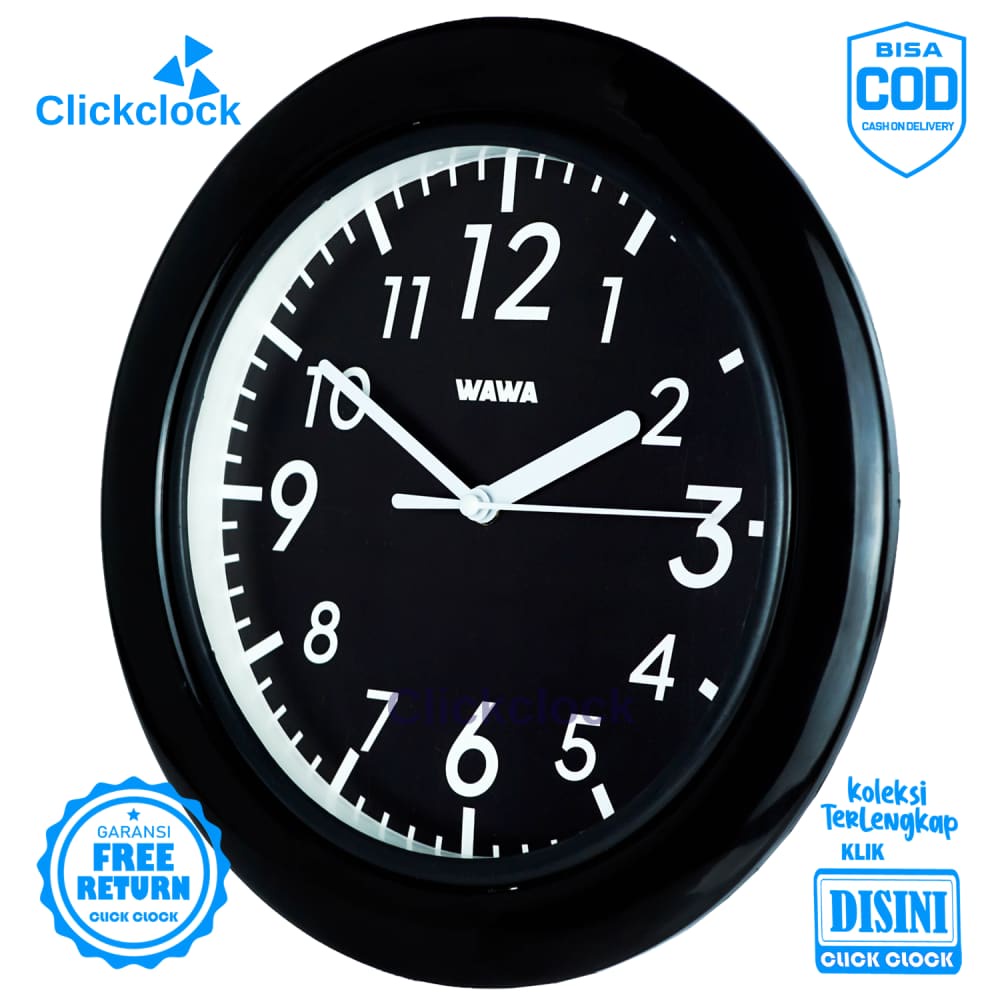 Jam Dinding Analog Minimalis Black Wawa 1122-888 Besar Dekorasi Dinding Unik