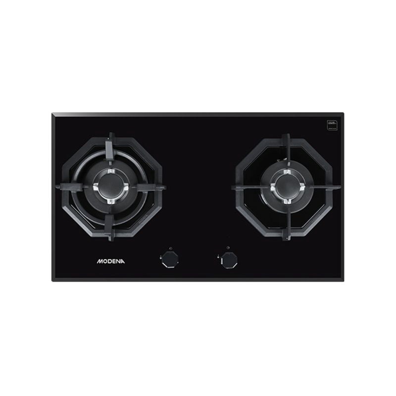 Modena Kompor Gas Tanam BH 1728 - 2 tungku Segi Delapan Kaca Hitam
