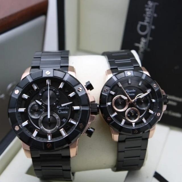 JAM TANGAN COUPLE ALEXANDRE CHRISTIE AC6609 / AC 6609 BLACK ROSEGOLD - JAM TANGAN COUPLE EL09I09A82L