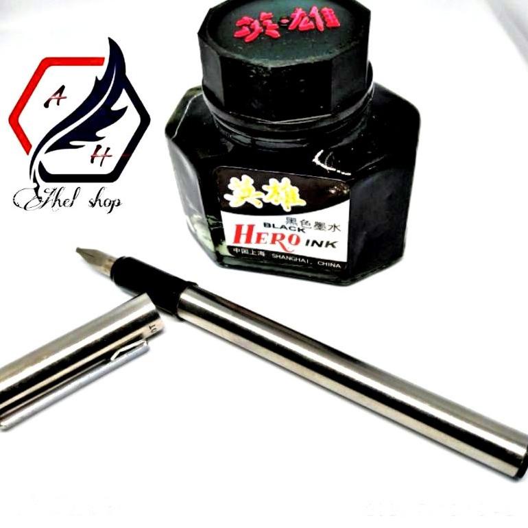 

Pulpen penulisan ijazah raport Fountain pen kalam nib kaligrafi nib 1Mm pena lapad tinta isi hero hitam 50Ml