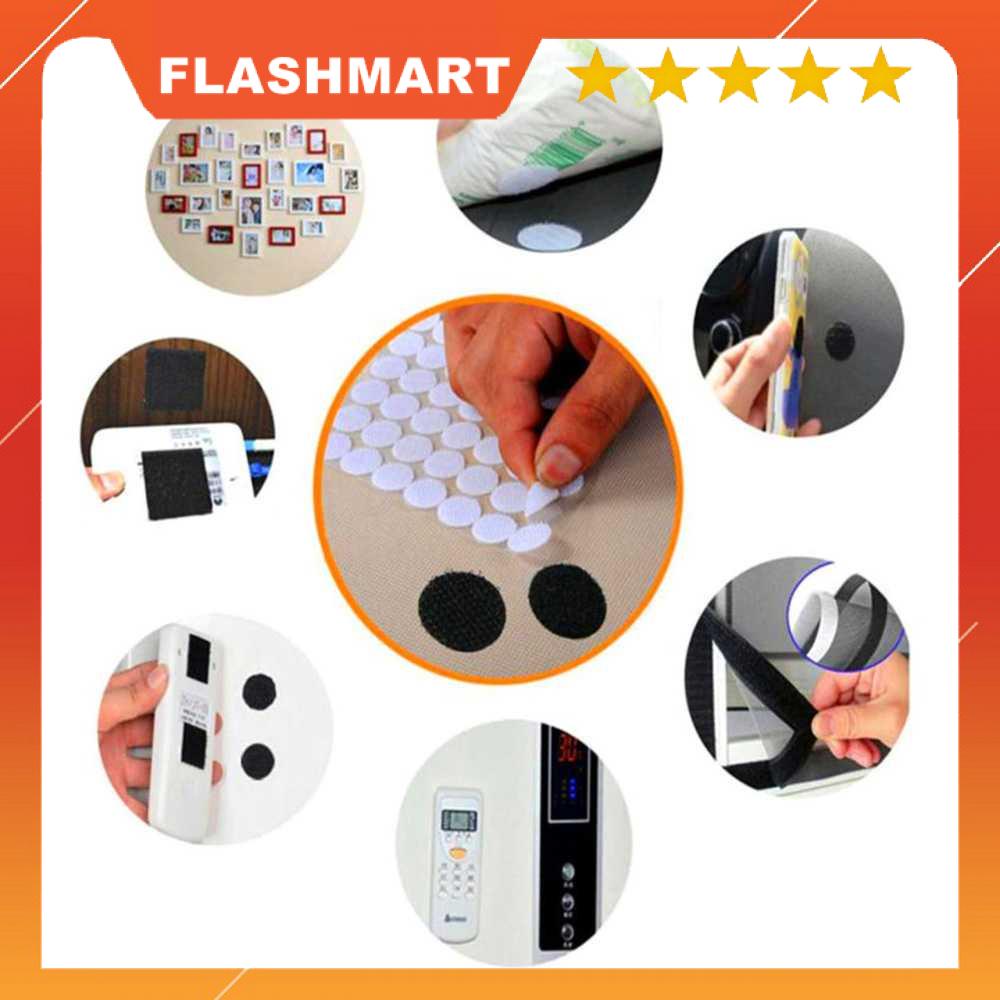 FLASHMART Tape Lakban Dot Velcro Hook &amp; Loop Magic Sticker 450 Pairs 10 mm