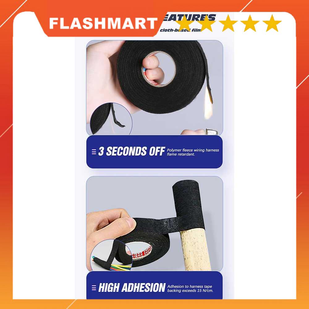 FLASHMART Lakban Kain Pembungkus Kabel Tape Heat-resistant 15mm 15M - TF12