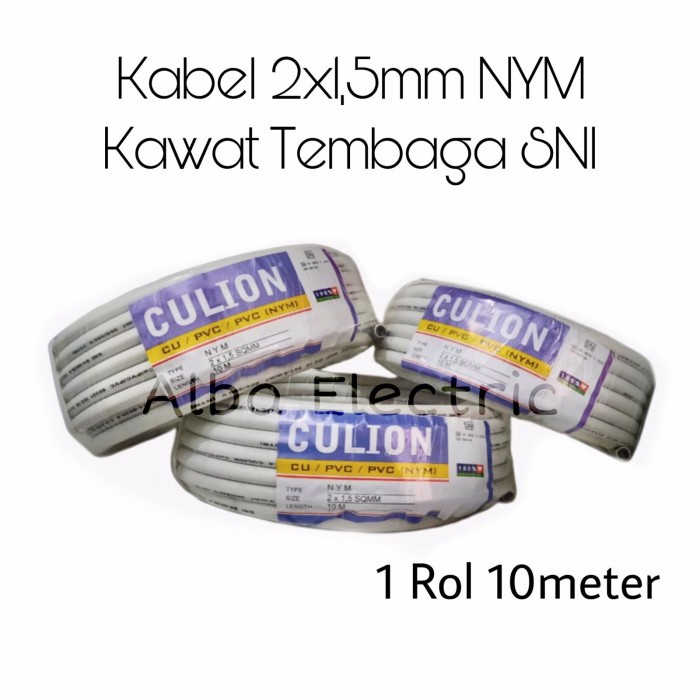 Kabel Listrik 2x1,5 10 Meter Cullion Kabel NYM 2x1.5 SNI Tembaga 10 M