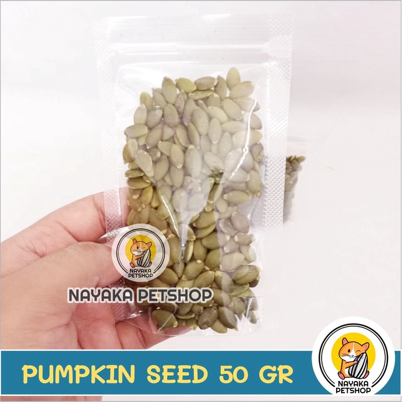 Kuaci Hijau Kupas Tanpa Kulit 50 gr Camilan Hamster Pumpkin Seed Biji Labu Cemilan Snack Hewan Ekstra Food