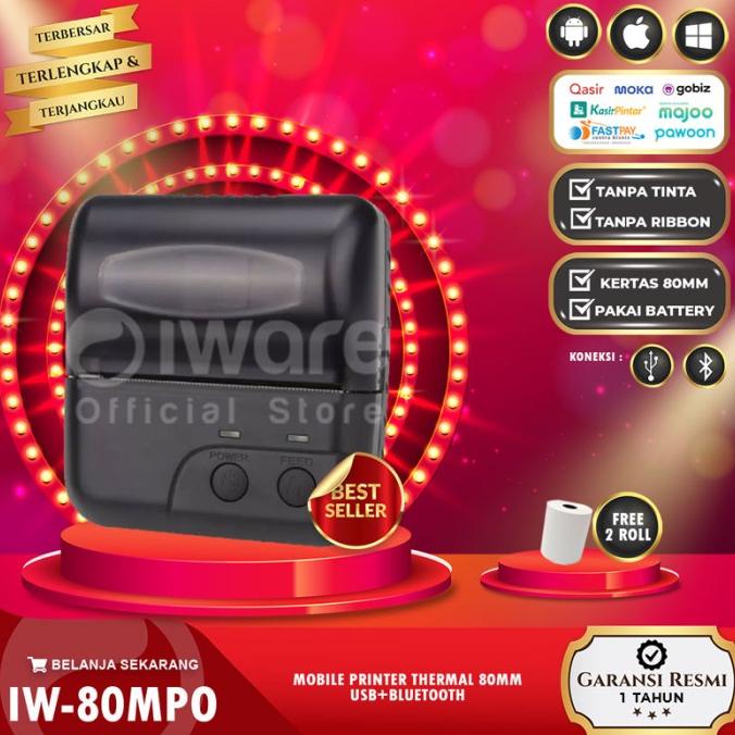 TERBARU... IWARE PRINTER BLUETOOTH MOBILE THERMAL IWARE MP-80 RPP02N