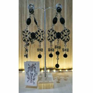 Anting pesta panjang  batu kristal hitam sintetis