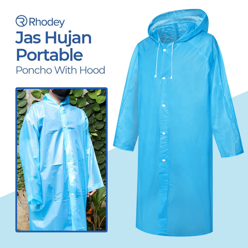 G8UI Rhodey Jas Hujan Portable Raincoat Poncho With HoodTy876Blue Or-i