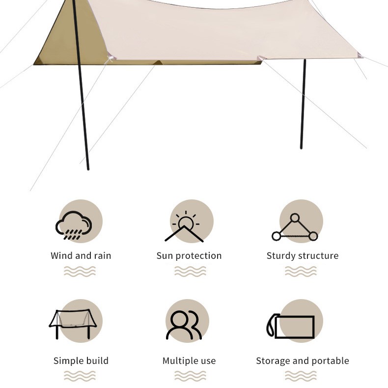 G8UI Buizel Tenda Camping Kanopi Flysheet Shelter Rain Proof Simple Build 3 X3 MB3Desert Sand Or-i